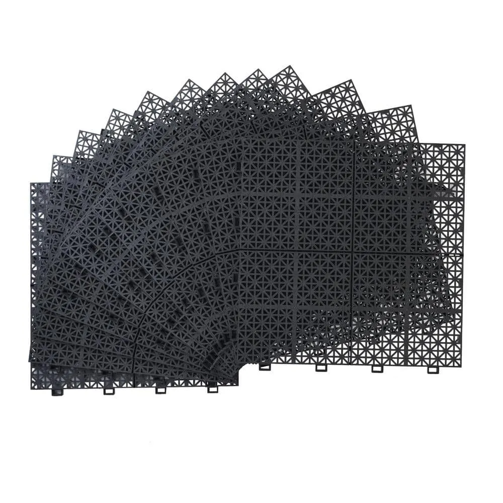 Siavonce 12 in. x 12 in. Black Interlocking Deck Tiles Plastic Waterproof Outdoor Bathroom Shower Balcony Porch Pack of 12, photo 3 of 6