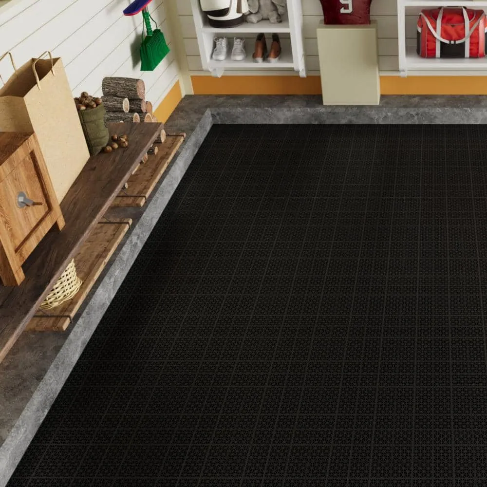 Siavonce 12 in. x 12 in. Black Interlocking Deck Tiles Plastic Waterproof Outdoor Bathroom Shower Balcony Porch Pack of 12, photo 2 of 6