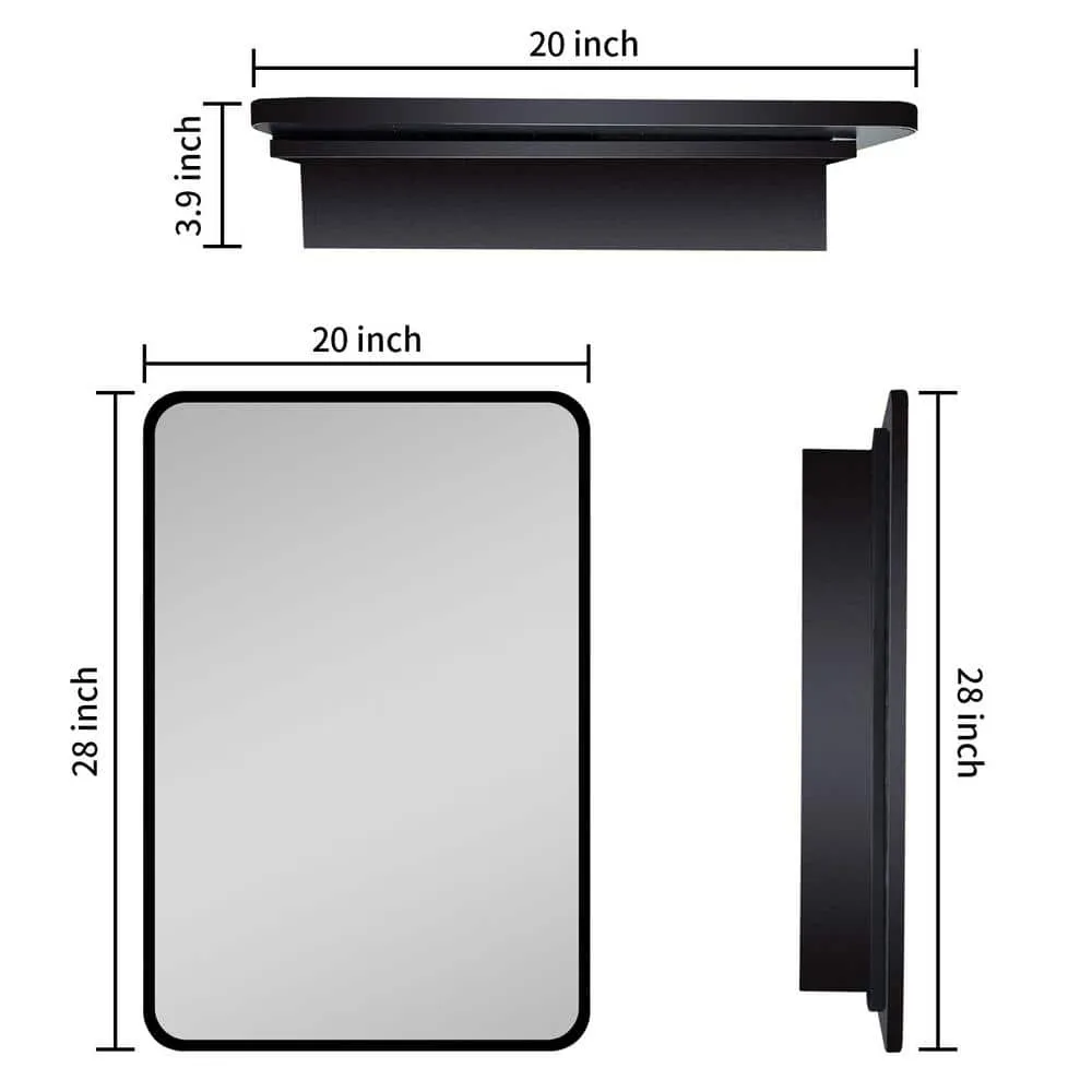 Aoibox 20 in. W x 28 in. H Rectangular Black Silver Iron Powder Medicine Cabinet with Mirror, 1 Door, 2 Shelves, photo 11 of 14