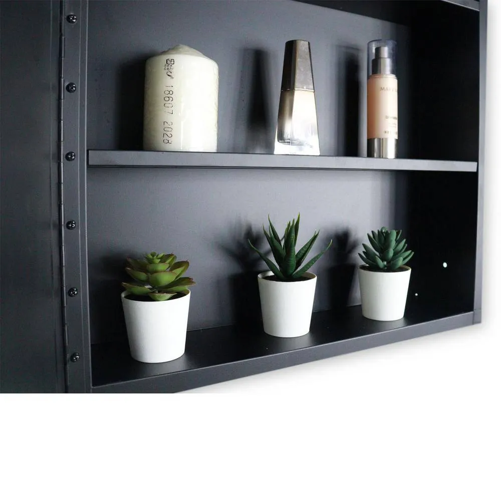 Aoibox 20 in. W x 28 in. H Rectangular Black Silver Iron Powder Medicine Cabinet with Mirror, 1 Door, 2 Shelves, photo 13 of 14