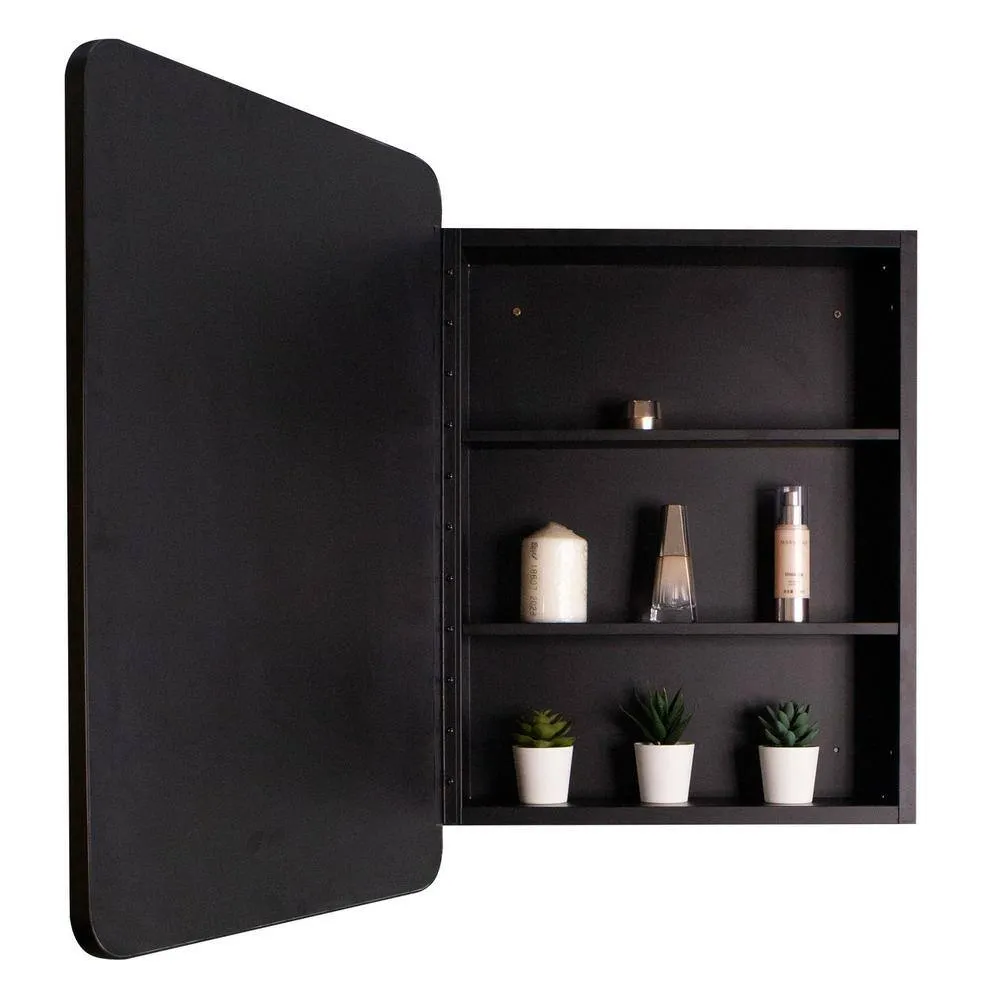 Aoibox 20 in. W x 28 in. H Rectangular Black Silver Iron Powder Medicine Cabinet with Mirror, 1 Door, 2 Shelves, photo 8 of 14