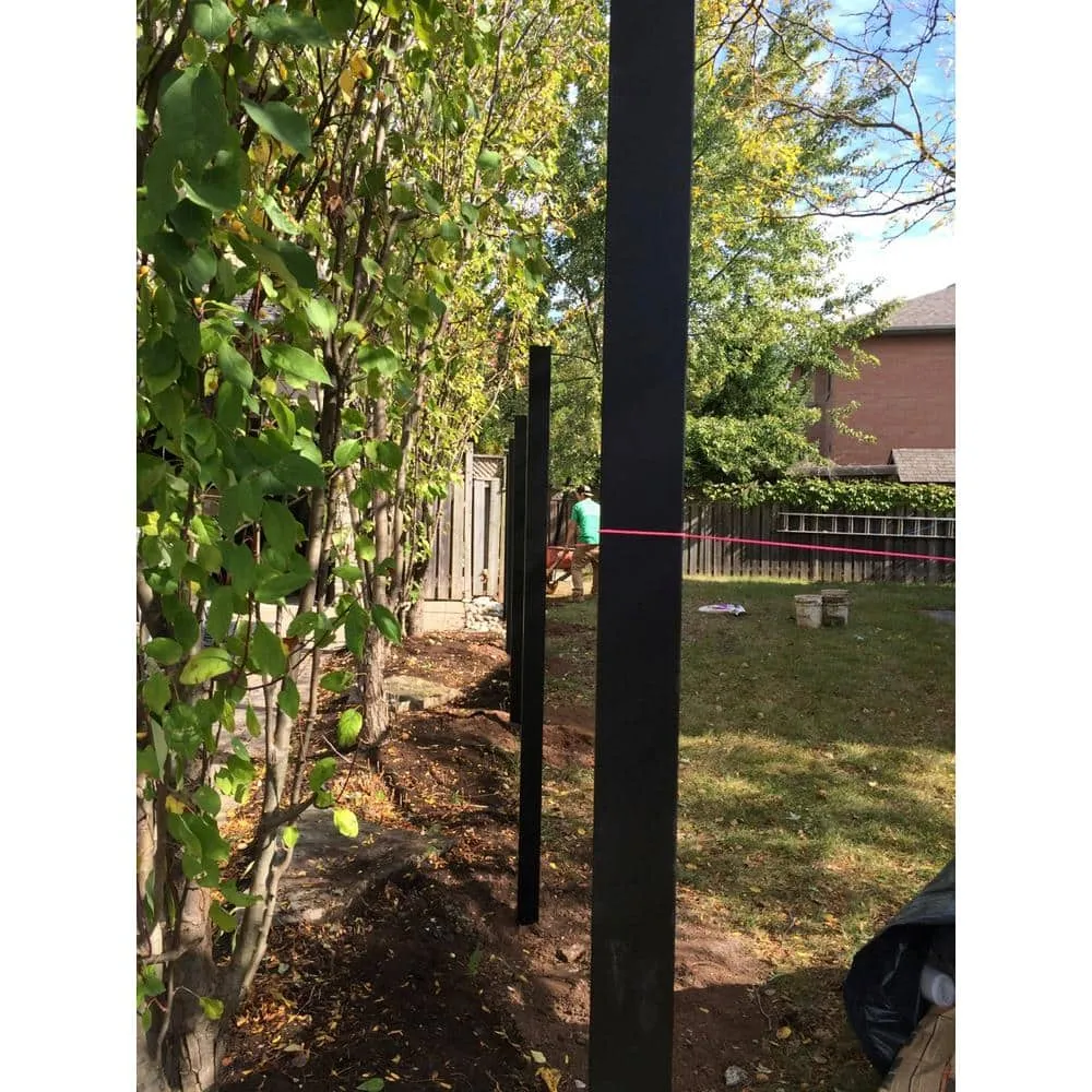 Slipfence 3 in. x 3 in. x 12 ft. 4 in. Black Powder Coated Aluminum Fence Post Includes Post Cap, photo 7 of 12
