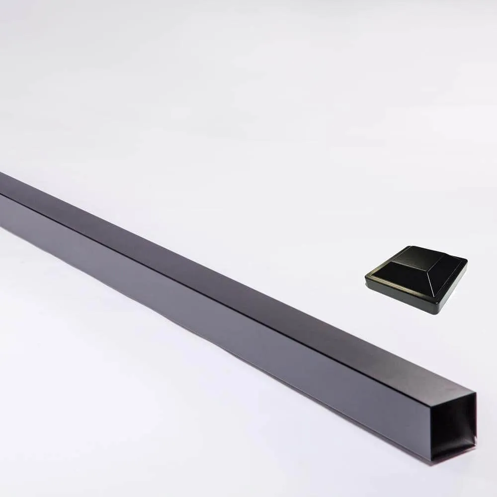 Slipfence 3 in. x 3 in. x 12 ft. 4 in. Black Powder Coated Aluminum Fence Post Includes Post Cap, photo 11 of 12