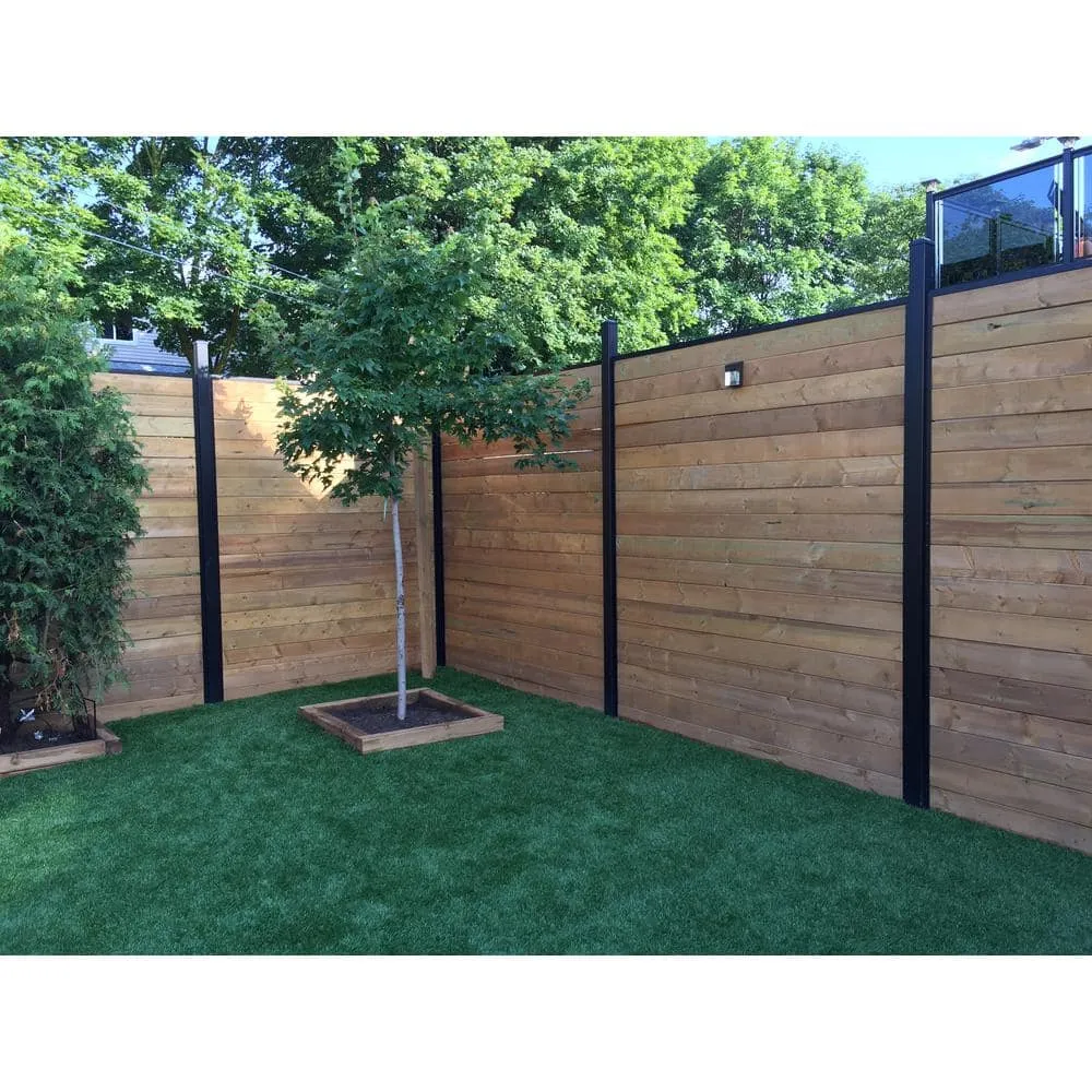 Slipfence 3 in. x 3 in. x 12 ft. 4 in. Black Powder Coated Aluminum Fence Post Includes Post Cap, photo 2 of 12