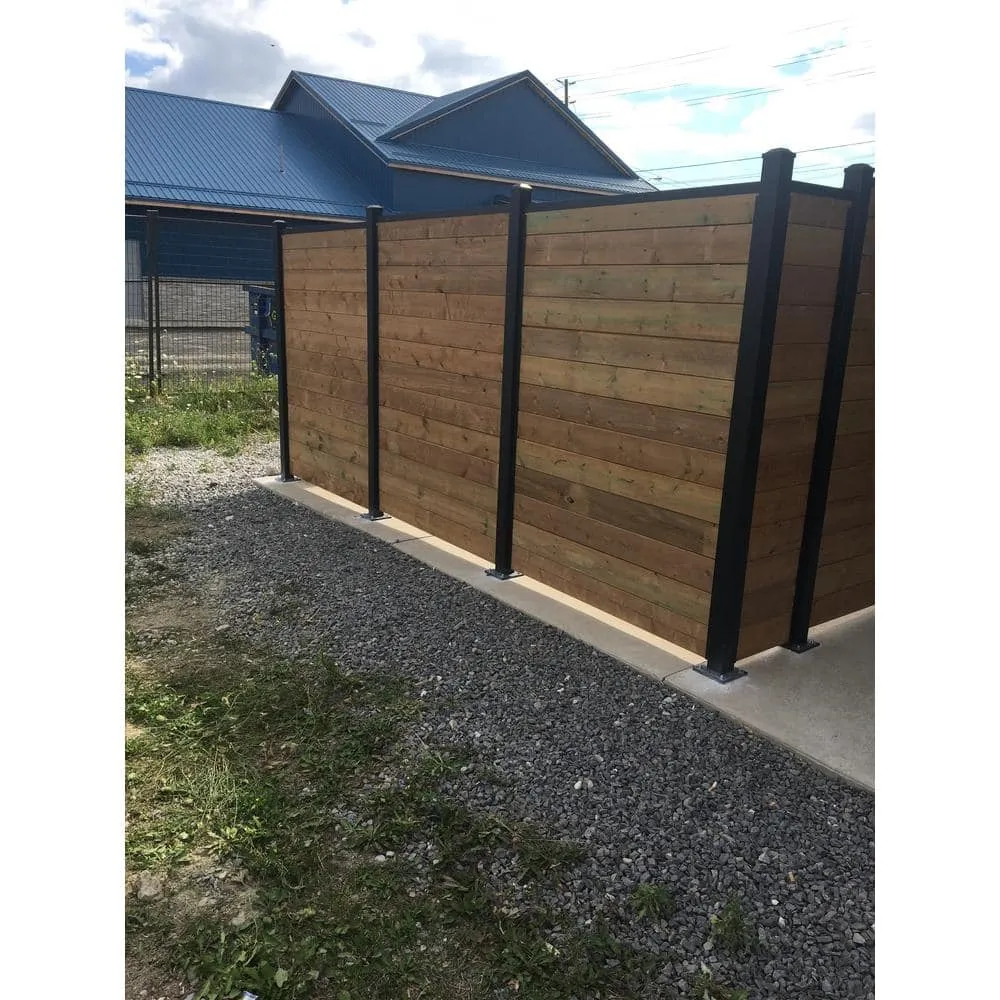 Slipfence 3 in. x 3 in. x 76 in. Black Powder Coated Aluminum Surface Mount Fence Post Includes Post Cap, photo 6 of 8
