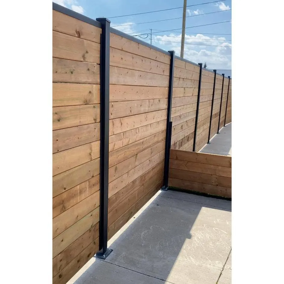 Slipfence 3 in. x 3 in. x 76 in. Black Powder Coated Aluminum Surface Mount Fence Post Includes Post Cap, photo 2 of 8