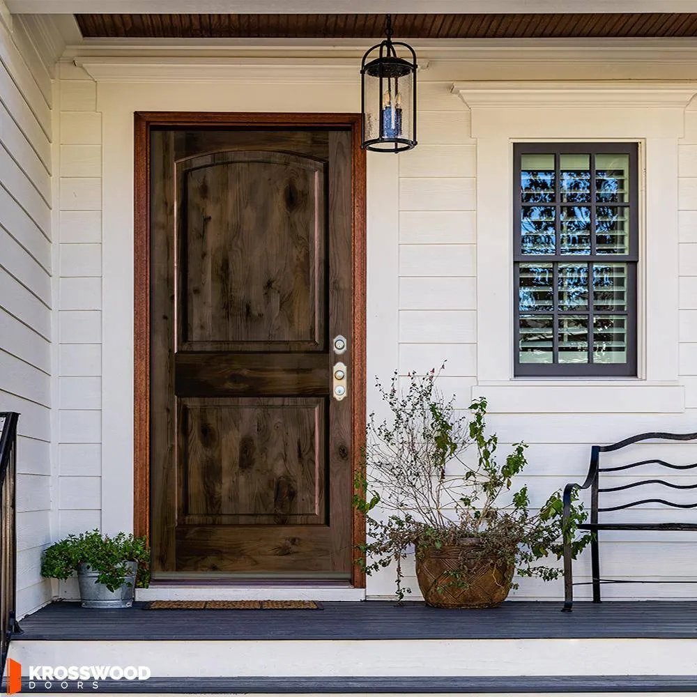 Krosswood Doors 30 in. x 80 in. Knotty Alder 2 Panel Left-Hand/Inswing Black Stain Wood Prehung Front Door, photo 7 of 8