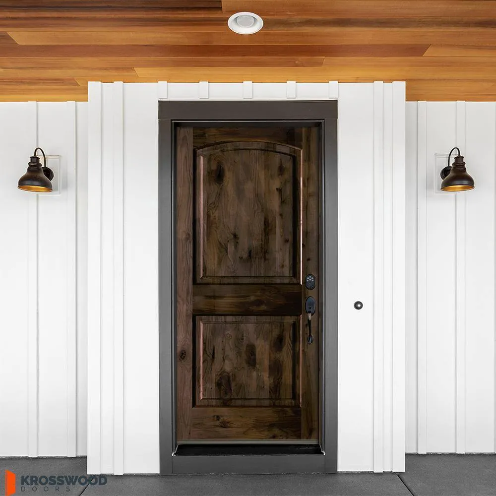 Krosswood Doors 30 in. x 80 in. Knotty Alder 2 Panel Left-Hand/Inswing Black Stain Wood Prehung Front Door, photo 4 of 8
