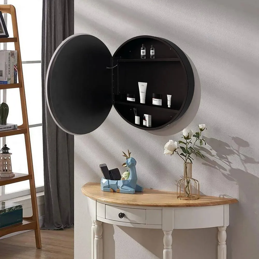 Staykiwi 26 in. W x 26 in. H Round Iron Medicine Cabinet with Mirror, photo 3 of 8