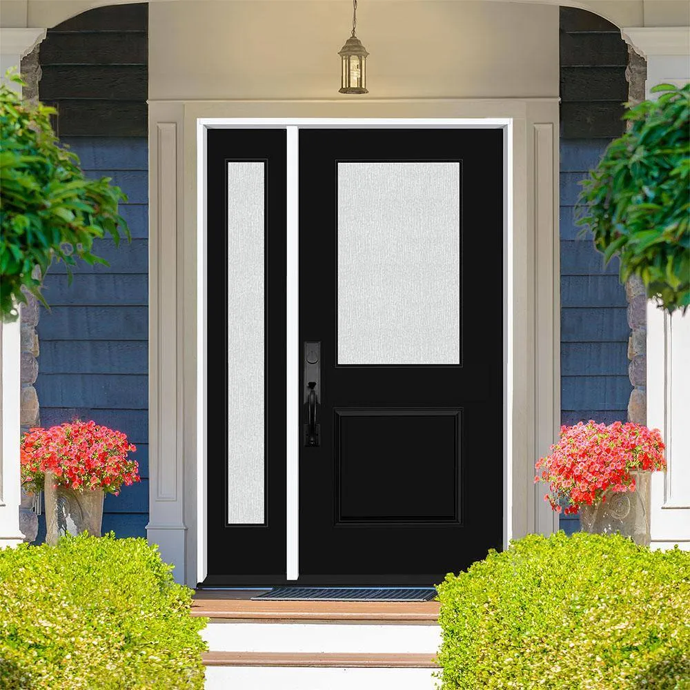Steves & Sons Legacy Series 51 x 81-1/2 Black Single Front Door with Left Sidelite, Right-Hand Inswing, Fiberglass, Bronze Hinges, photo 2 of 6