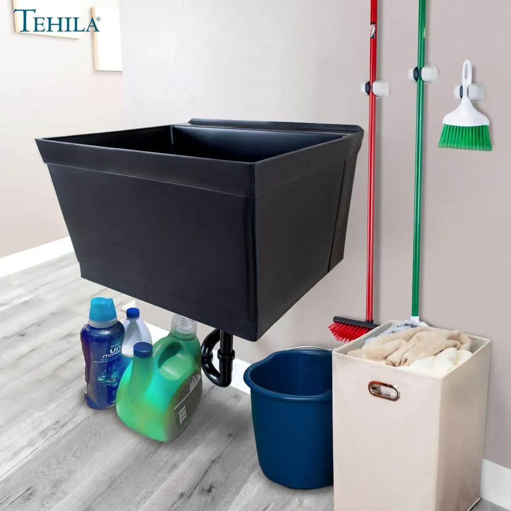TEHILA Black Thermoplastic Wall Mounted Utility Sink Kit 23.5", photo 8 of 8
