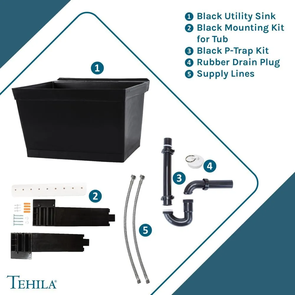 TEHILA Black Thermoplastic Wall Mounted Utility Sink Kit 23.5", photo 7 of 8
