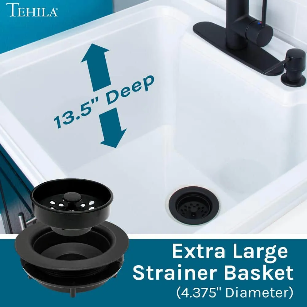 TEHILA 18 Gallons 21.75 in. x 25 in. Thermoplastic Drop-in Laundry Sink with Black Faucet, Black Cabinet, and Soap Dispenser, photo 7 of 11