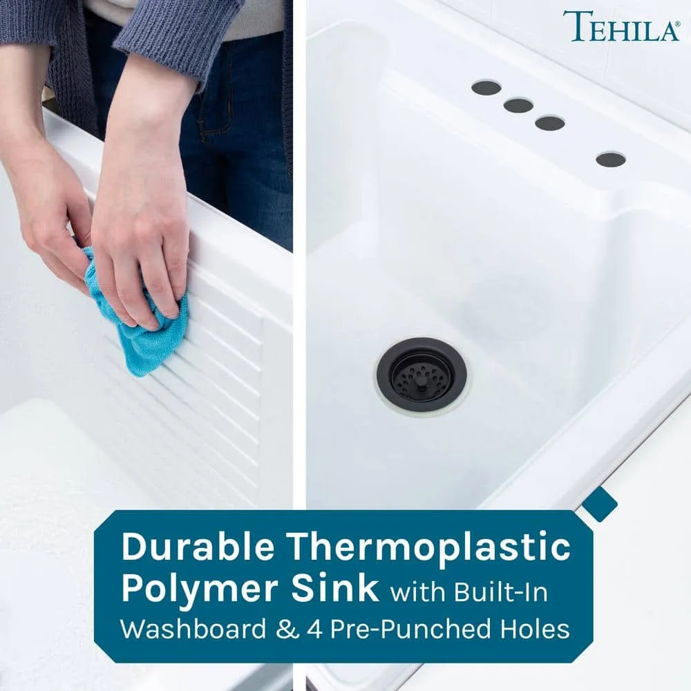 TEHILA 18 Gallons 21.75 in. x 25 in. Thermoplastic Drop-in Laundry Sink with Black Faucet, Black Cabinet, and Soap Dispenser, photo 8 of 11