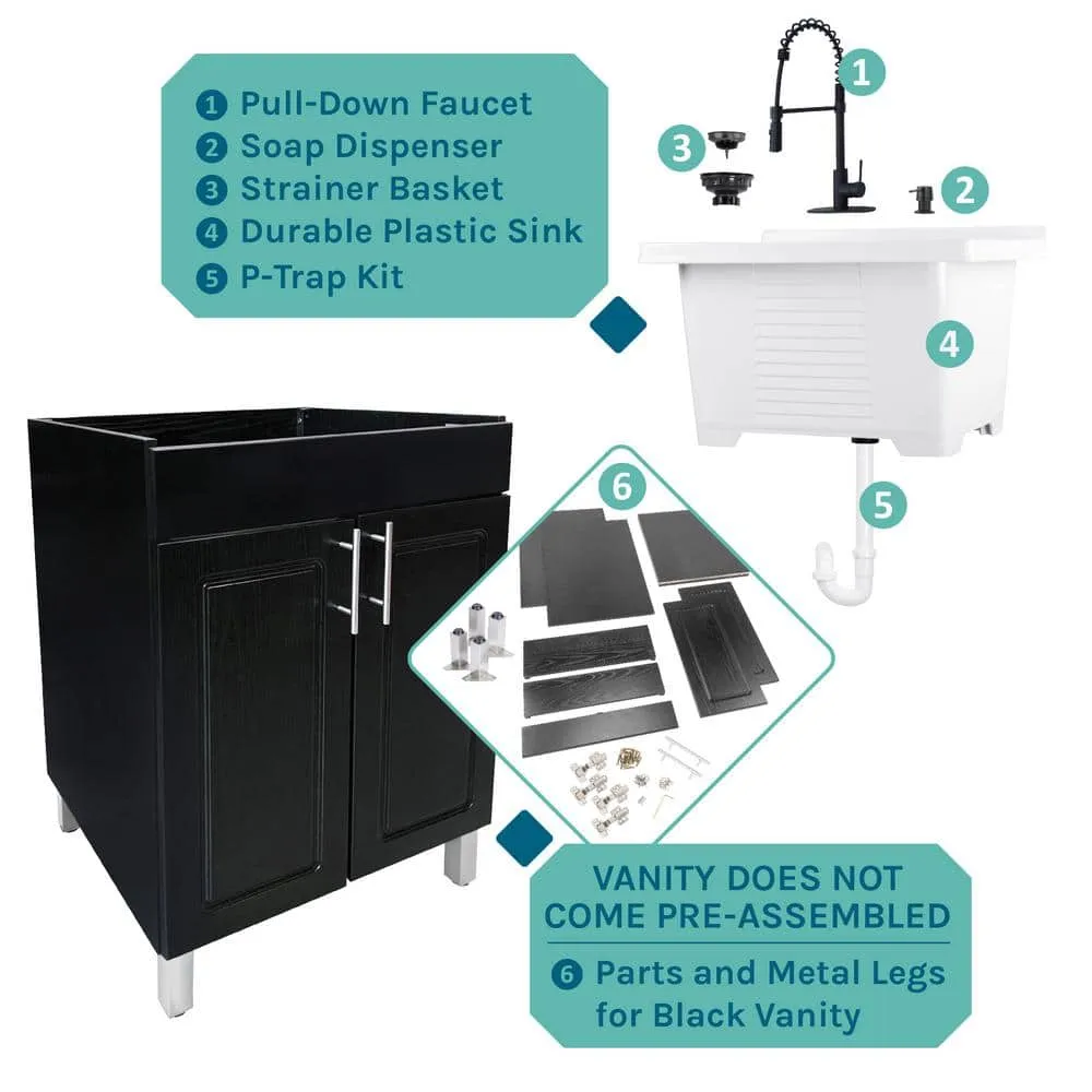 TEHILA 18 Gallons 21.75 in. x 25 in. Thermoplastic Drop-in Laundry Sink with Black Faucet, Black Cabinet, and Soap Dispenser, photo 2 of 11