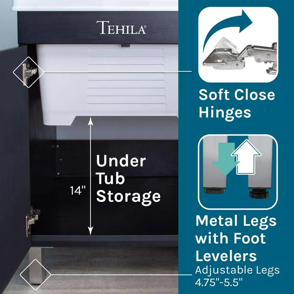 TEHILA 18 Gallons 21.75 in. x 25 in. Thermoplastic Drop-in Laundry Sink with Black Faucet, Black Cabinet, and Soap Dispenser, photo 9 of 11