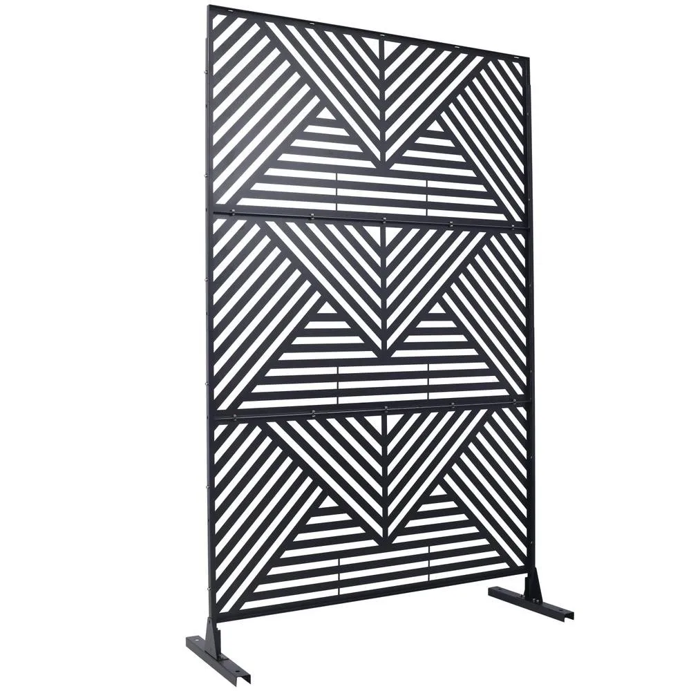 Tidoin 6.3 ft. x 4 ft. Black Steel Freestanding Flat Flat Top Decorative Privacy Screen Metal Fence Panel, photo 3 of 7