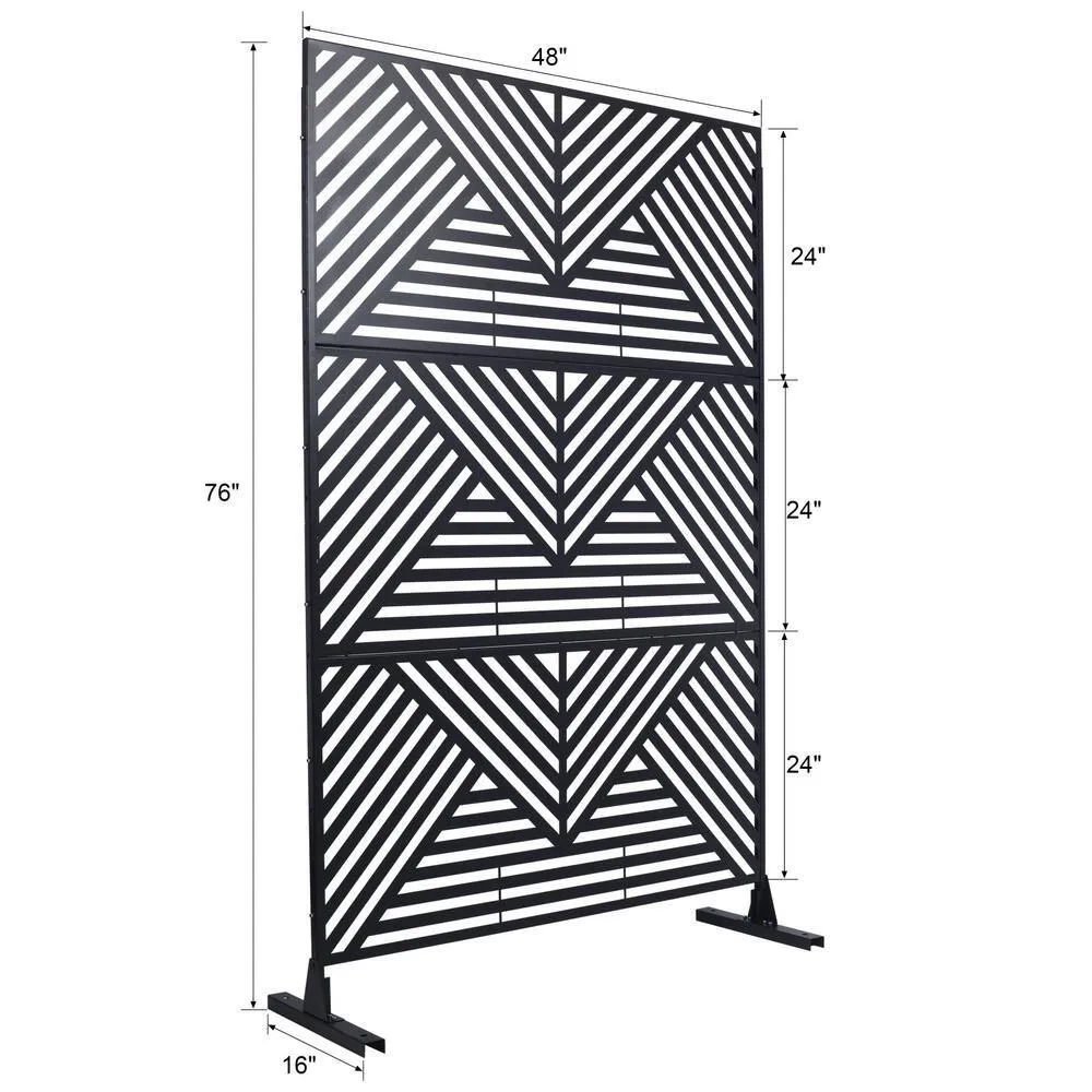 Tidoin 6.3 ft. x 4 ft. Black Steel Freestanding Flat Flat Top Decorative Privacy Screen Metal Fence Panel, photo 2 of 7