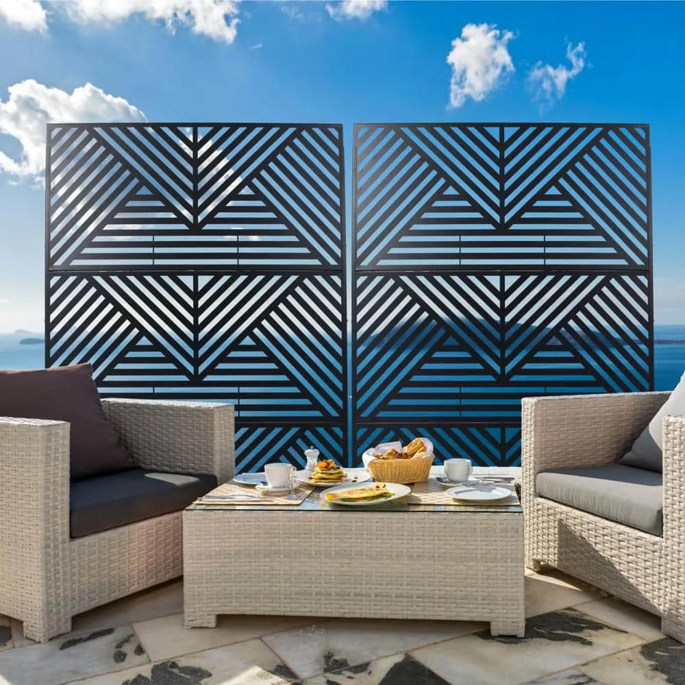 Tidoin 6.3 ft. x 4 ft. Black Steel Freestanding Flat Flat Top Decorative Privacy Screen Metal Fence Panel, photo 6 of 7