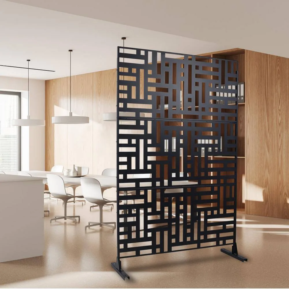 Tidoin 6.3 ft. x 4 ft. Black Steel Freestanding Flat Flat Top Decorative Privacy Screen Metal Fence Panel, photo 3 of 6