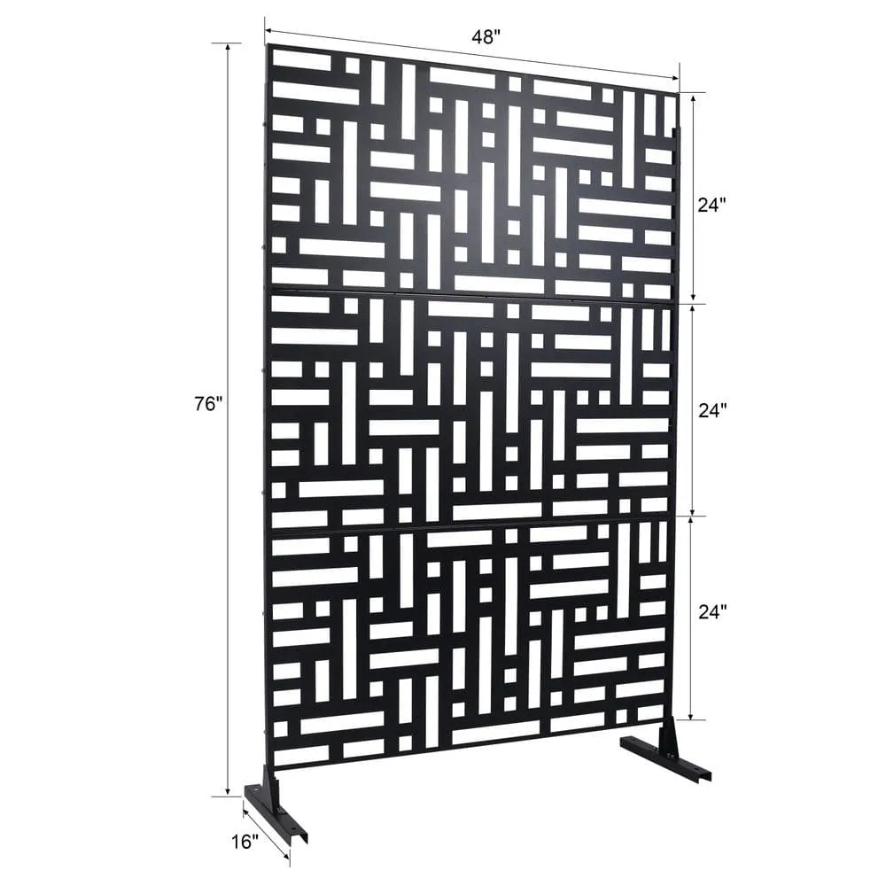 Tidoin 6.3 ft. x 4 ft. Black Steel Freestanding Flat Flat Top Decorative Privacy Screen Metal Fence Panel, photo 2 of 6