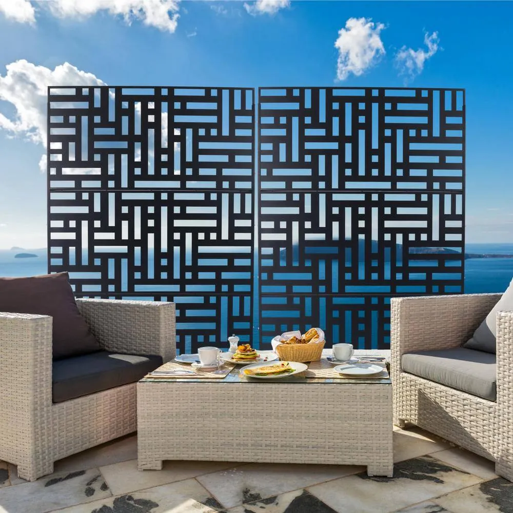 Tidoin 6.3 ft. x 4 ft. Black Steel Freestanding Flat Flat Top Decorative Privacy Screen Metal Fence Panel, photo 6 of 6