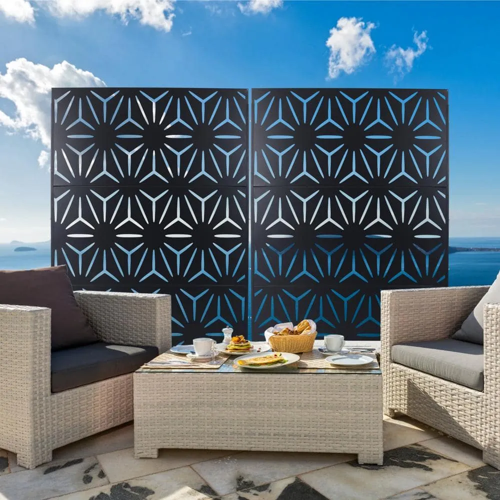 Tidoin 6.3 ft. x 4 ft. Black Steel Freestanding Flat Flat Top Decorative Privacy Screen Metal Fence Panel, photo 3 of 6