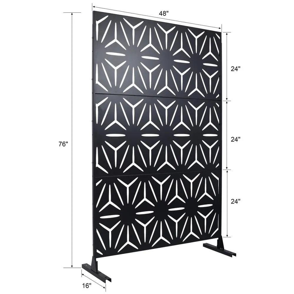 Tidoin 6.3 ft. x 4 ft. Black Steel Freestanding Flat Flat Top Decorative Privacy Screen Metal Fence Panel, photo 2 of 6