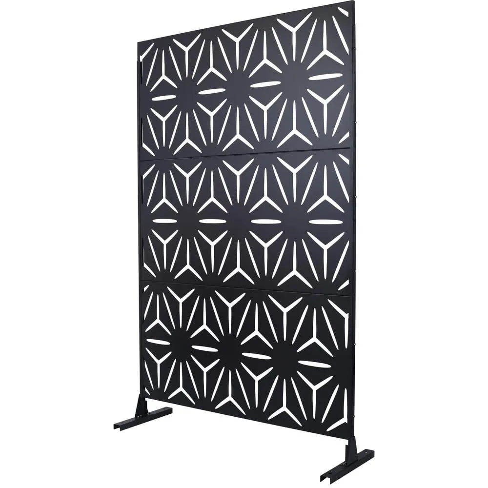 Tidoin 6.3 ft. x 4 ft. Black Steel Freestanding Flat Flat Top Decorative Privacy Screen Metal Fence Panel, photo 6 of 6