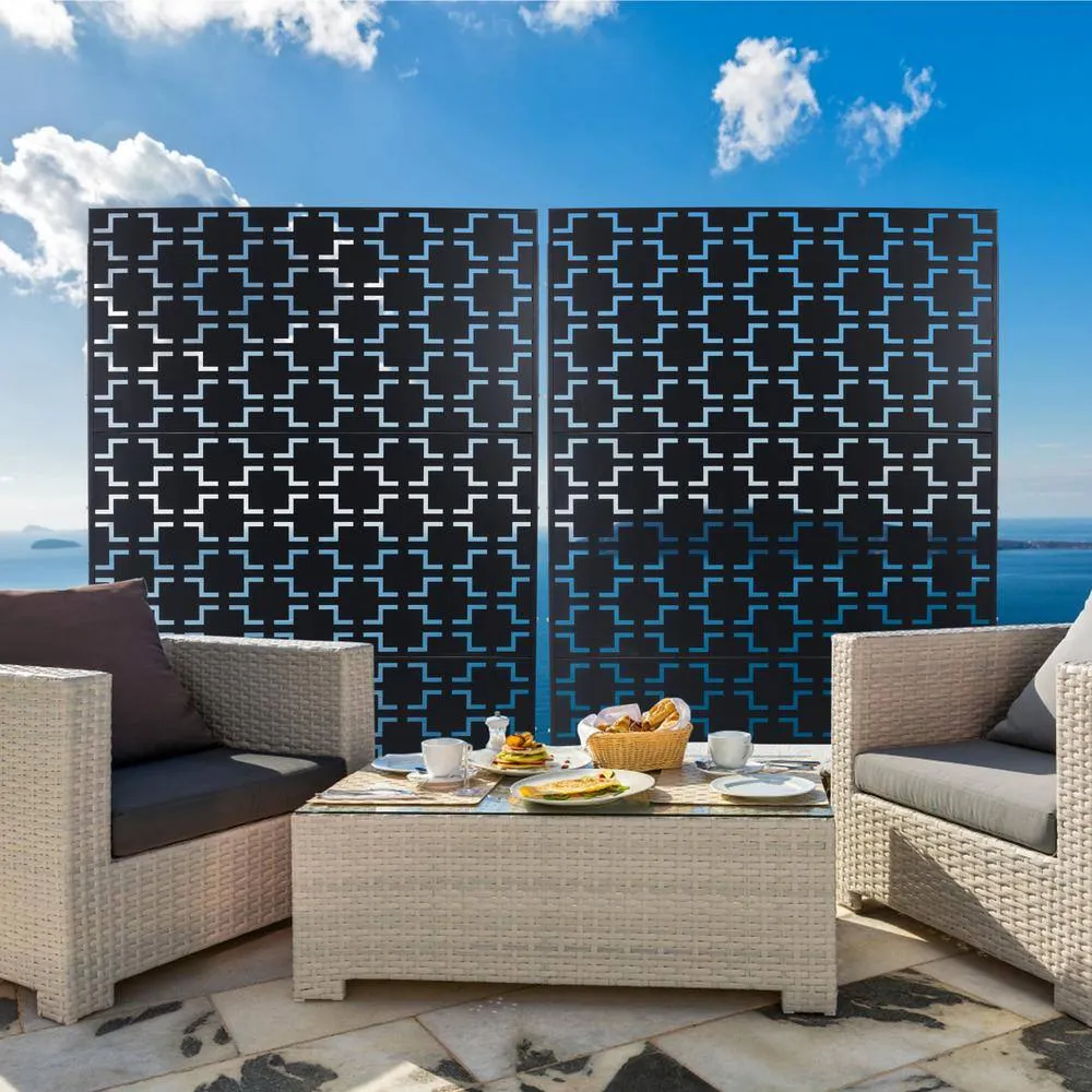 Tidoin 6.3 ft. x 4 ft. Black Steel Freestanding Flat Flat Top Decorative Privacy Screen Metal Fence Panel, photo 5 of 6