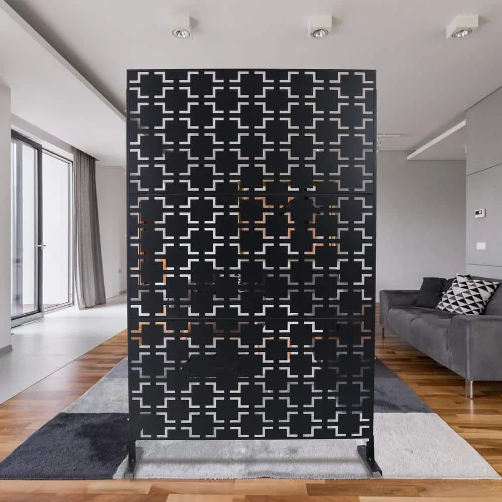 Tidoin 6.3 ft. x 4 ft. Black Steel Freestanding Flat Flat Top Decorative Privacy Screen Metal Fence Panel, photo 3 of 6