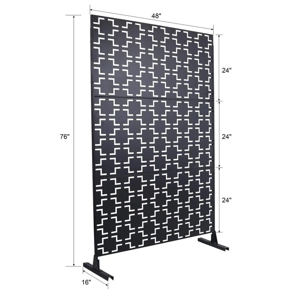 Tidoin 6.3 ft. x 4 ft. Black Steel Freestanding Flat Flat Top Decorative Privacy Screen Metal Fence Panel, photo 2 of 6