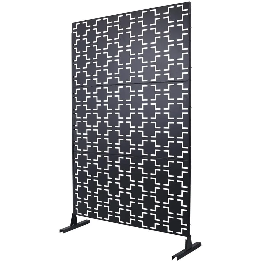 Tidoin 6.3 ft. x 4 ft. Black Steel Freestanding Flat Flat Top Decorative Privacy Screen Metal Fence Panel, photo 6 of 6