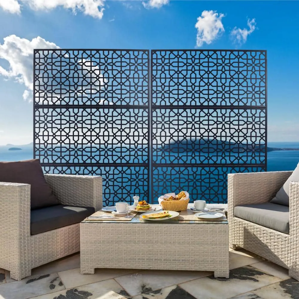 Tidoin 6.3 ft. x 4 ft. Black Steel Freestanding Flat Flat Top Decorative Privacy Screen Metal Fence Panel, photo 4 of 6