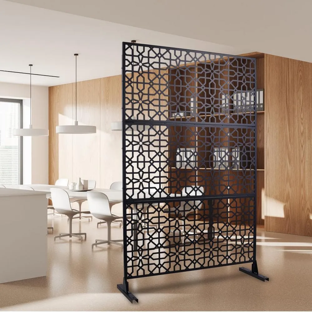 Tidoin 6.3 ft. x 4 ft. Black Steel Freestanding Flat Flat Top Decorative Privacy Screen Metal Fence Panel, photo 5 of 6