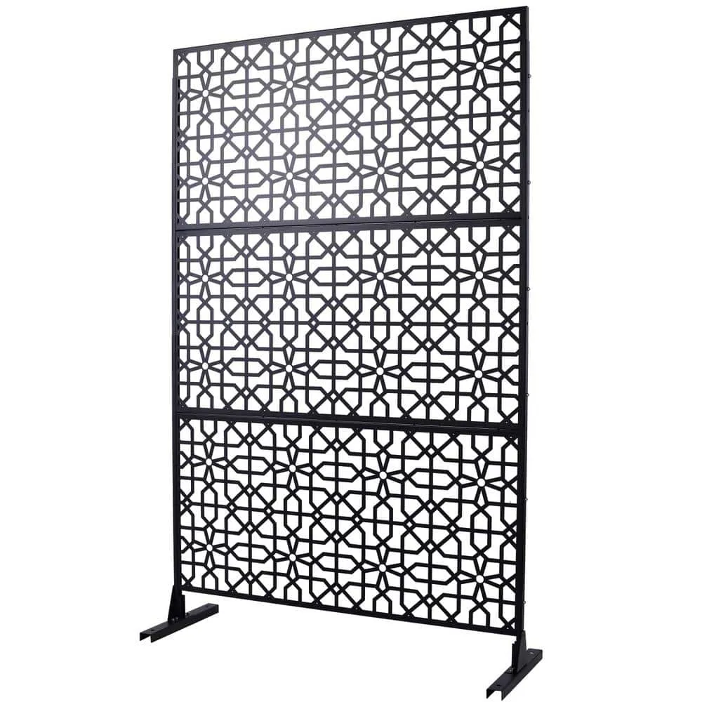 Tidoin 6.3 ft. x 4 ft. Black Steel Freestanding Flat Flat Top Decorative Privacy Screen Metal Fence Panel, photo 6 of 6