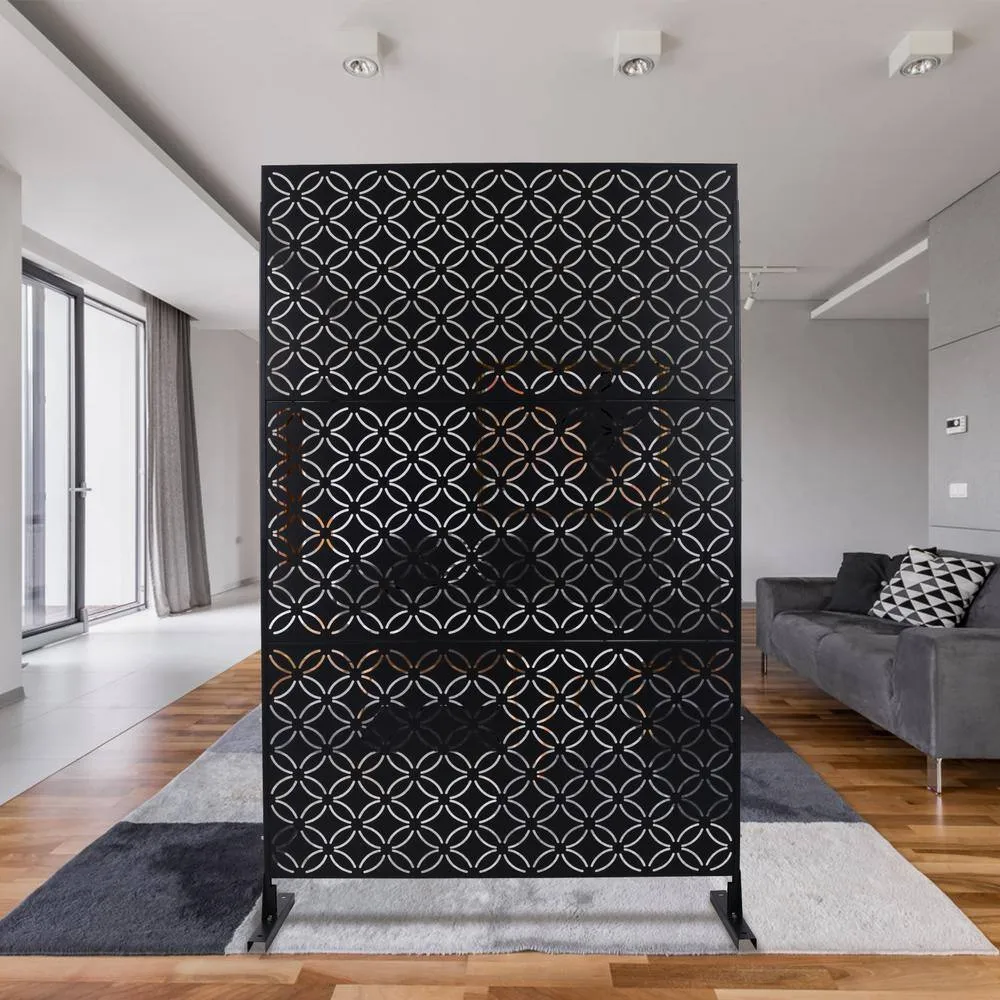Tidoin 6.3 ft. x 4 ft. Black Steel Freestanding Flat Flat Top Decorative Privacy Screen Metal Fence Panel, photo 4 of 6