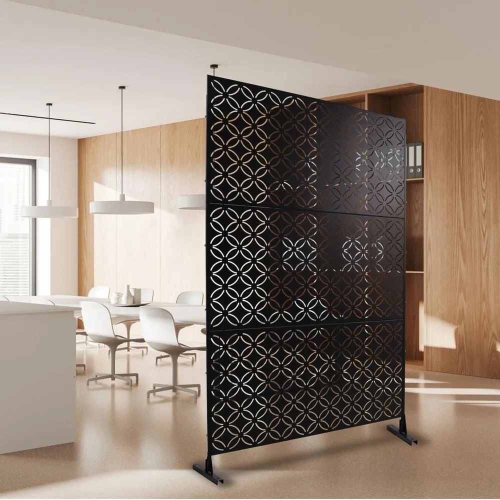 Tidoin 6.3 ft. x 4 ft. Black Steel Freestanding Flat Flat Top Decorative Privacy Screen Metal Fence Panel, photo 5 of 6