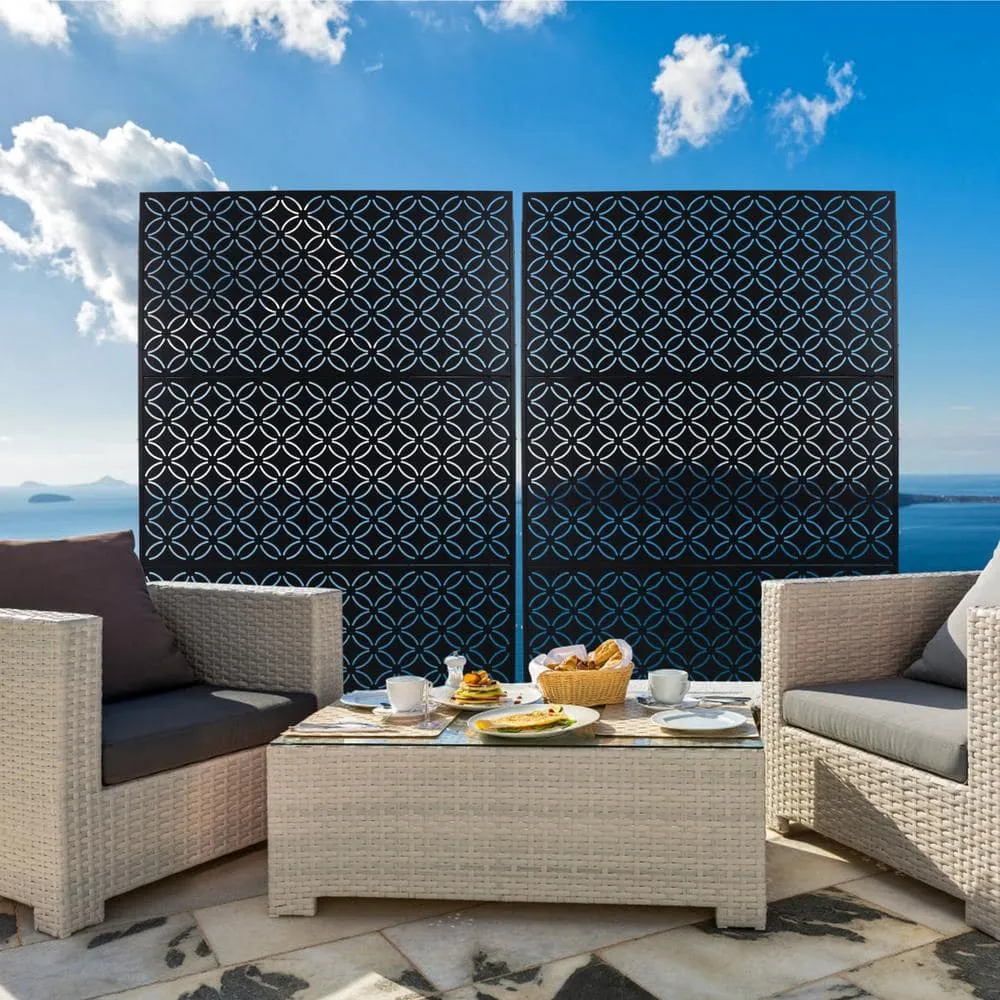 Tidoin 6.3 ft. x 4 ft. Black Steel Freestanding Flat Flat Top Decorative Privacy Screen Metal Fence Panel, photo 3 of 6