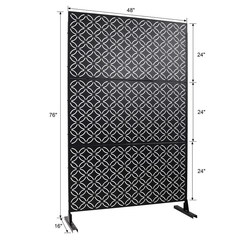 Tidoin 6.3 ft. x 4 ft. Black Steel Freestanding Flat Flat Top Decorative Privacy Screen Metal Fence Panel, photo 2 of 6