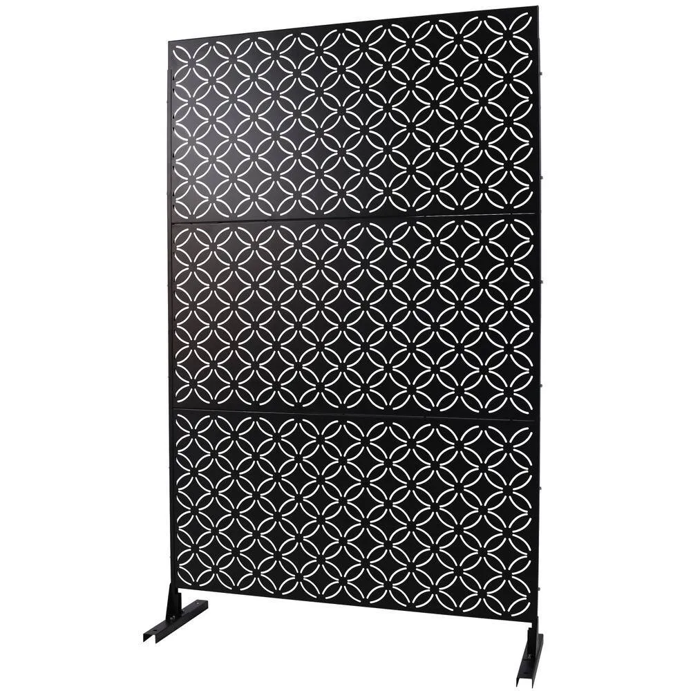 Tidoin 6.3 ft. x 4 ft. Black Steel Freestanding Flat Flat Top Decorative Privacy Screen Metal Fence Panel, photo 6 of 6