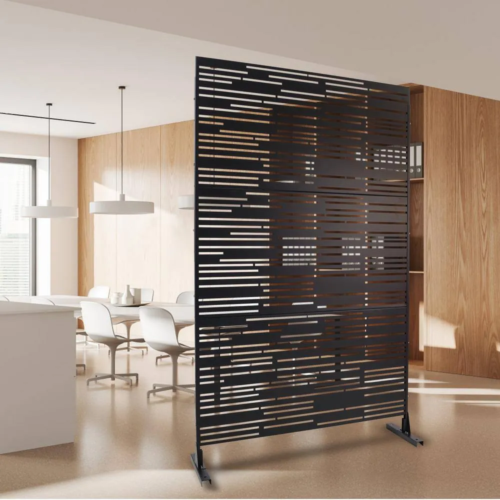 Tidoin 6.3 ft. x 4 ft. Black Steel Freestanding Flat Flat Top Decorative Privacy Screen Metal Fence Panel, photo 4 of 6