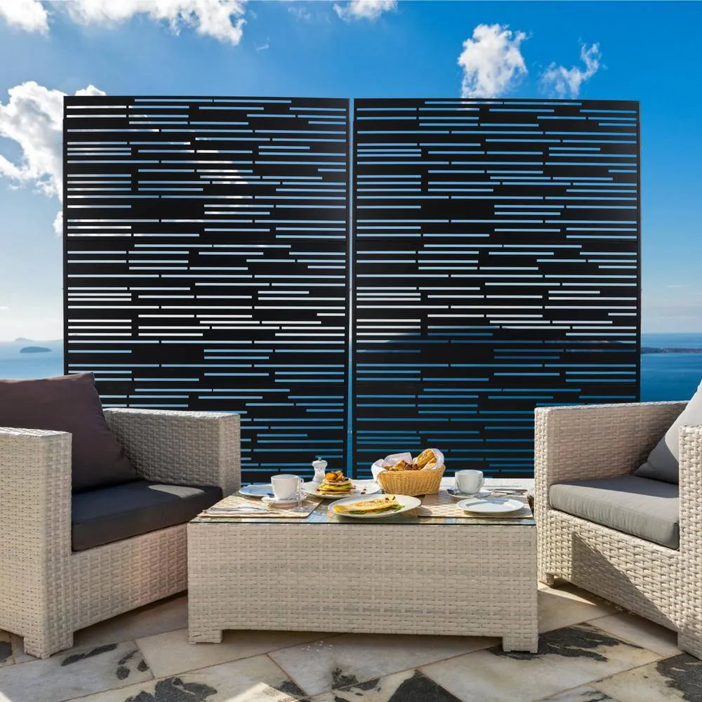 Tidoin 6.3 ft. x 4 ft. Black Steel Freestanding Flat Flat Top Decorative Privacy Screen Metal Fence Panel, photo 3 of 6