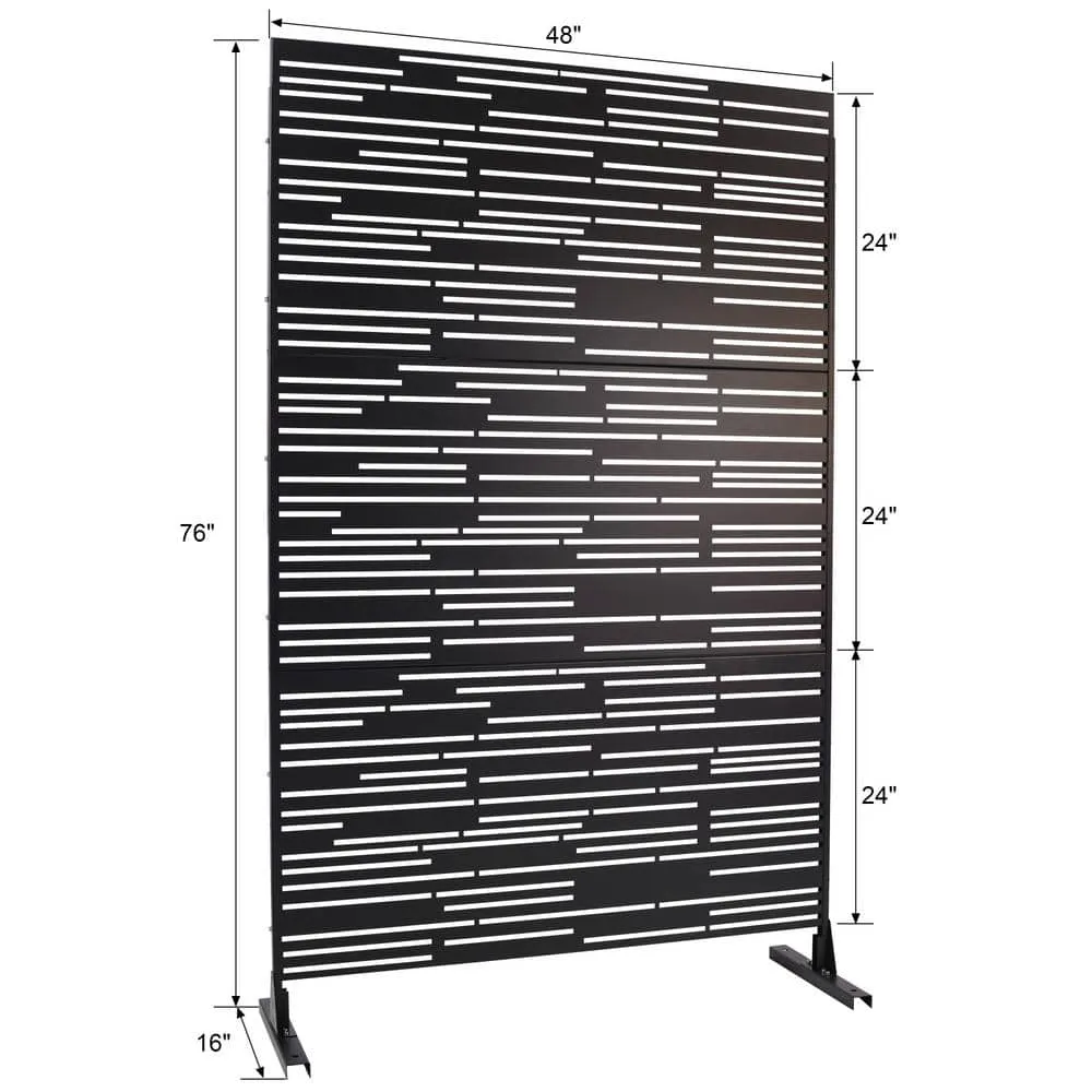 Tidoin 6.3 ft. x 4 ft. Black Steel Freestanding Flat Flat Top Decorative Privacy Screen Metal Fence Panel, photo 2 of 6