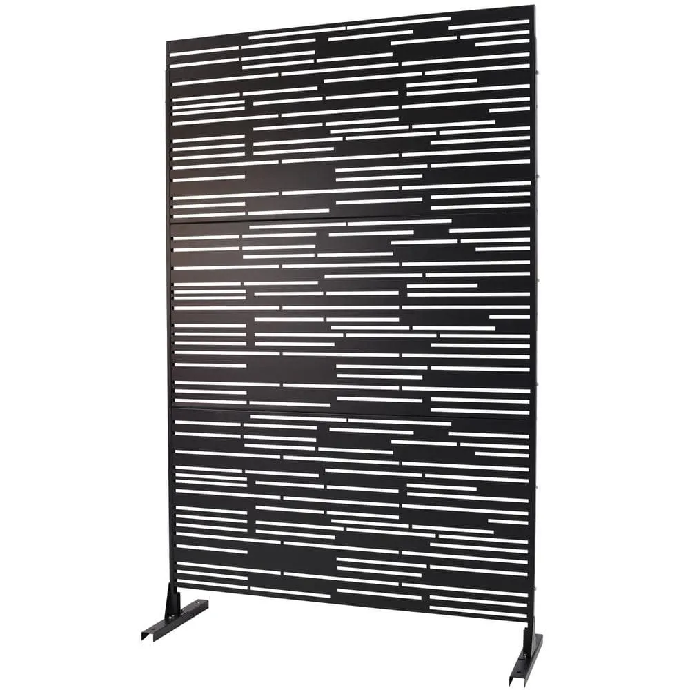 Tidoin 6.3 ft. x 4 ft. Black Steel Freestanding Flat Flat Top Decorative Privacy Screen Metal Fence Panel, photo 6 of 6
