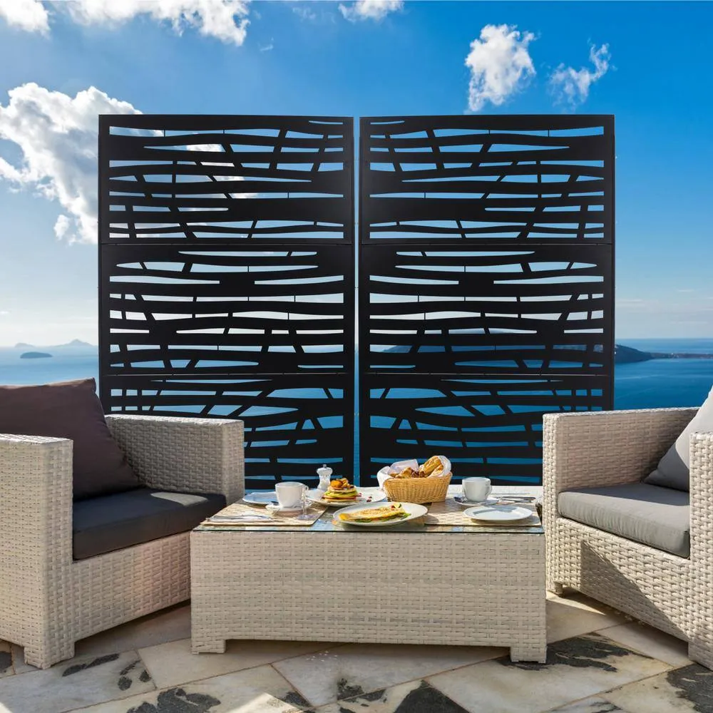 Tidoin 6.3 ft. x 4 ft. Black Steel Freestanding Flat Flat Top Decorative Privacy Screen Metal Fence Panel, photo 4 of 6