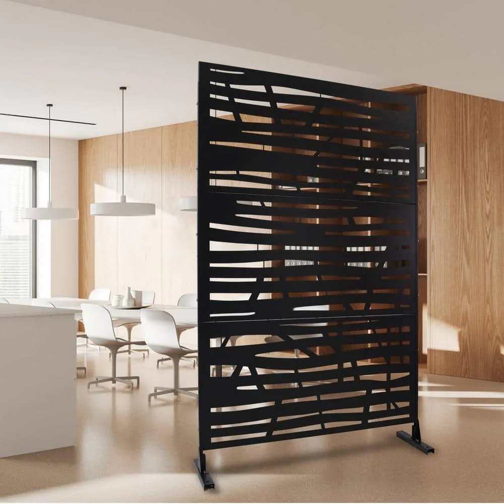 Tidoin 6.3 ft. x 4 ft. Black Steel Freestanding Flat Flat Top Decorative Privacy Screen Metal Fence Panel, photo 5 of 6