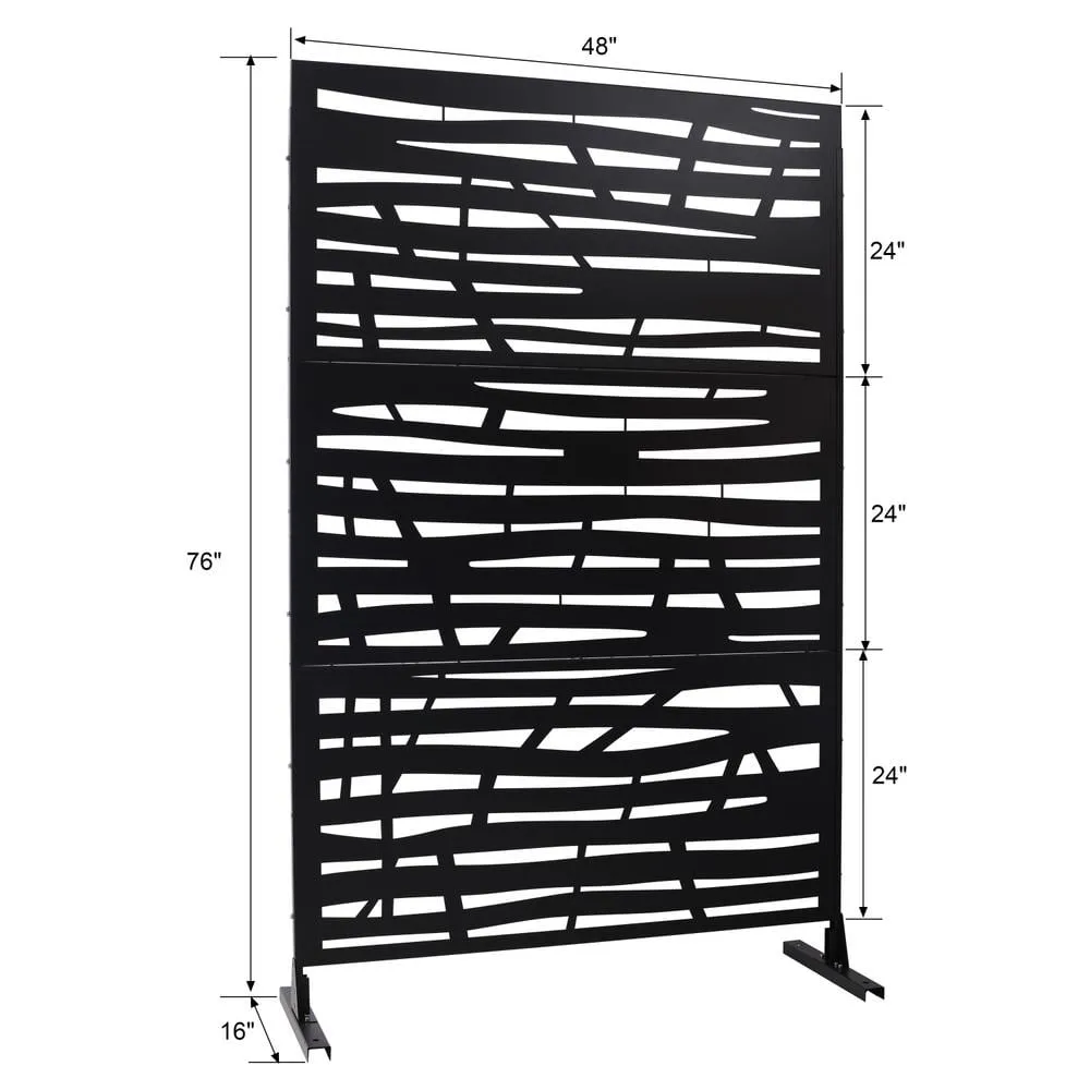 Tidoin 6.3 ft. x 4 ft. Black Steel Freestanding Flat Flat Top Decorative Privacy Screen Metal Fence Panel, photo 2 of 6