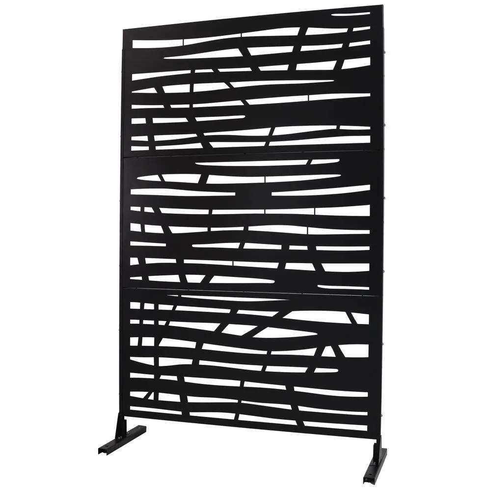 Tidoin 6.3 ft. x 4 ft. Black Steel Freestanding Flat Flat Top Decorative Privacy Screen Metal Fence Panel, photo 6 of 6
