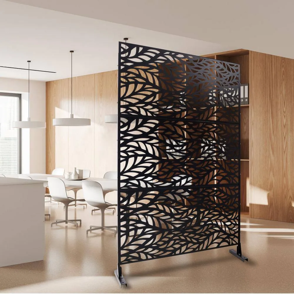Tidoin 6.3 ft. x 4 ft. Black Steel Freestanding Flat Flat Top Decorative Privacy Screen Metal Fence Panel, photo 4 of 6